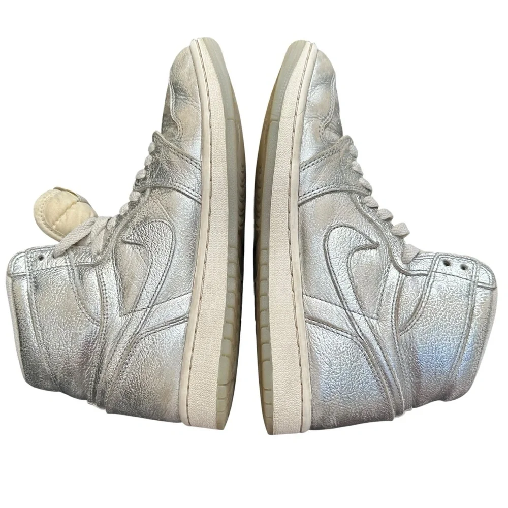 Nike Air‎ Jordan 1 High Top Silver Metallic Fashion Sneakers Shoes